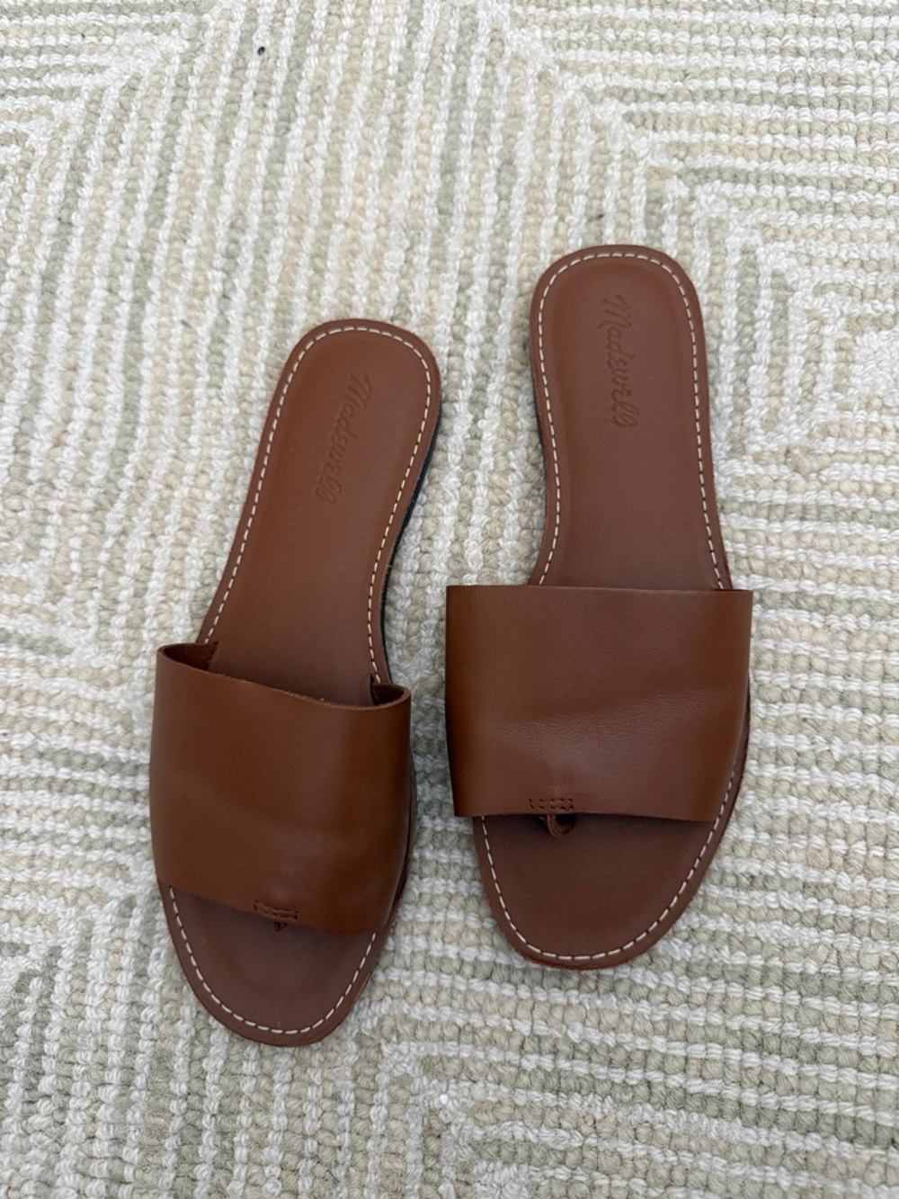Madewell Leather Slide Sandals in Cognac